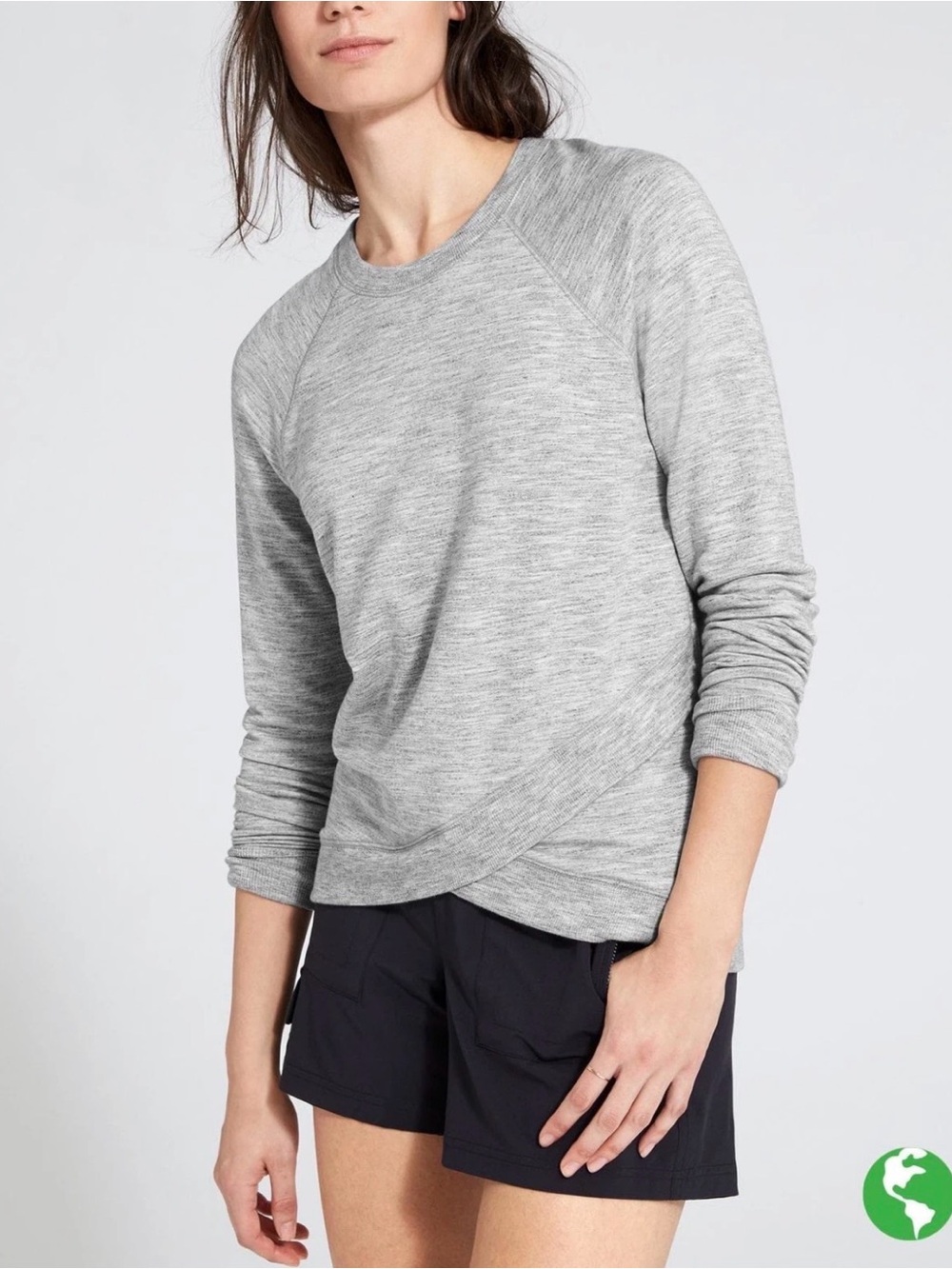 Athleta Mindset Sweatshirt in Marl Grey Criss Cross Size XL Sweater Athletic